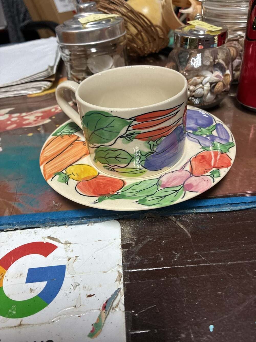 Farberware Bonne Sante Vegetable Teacup and Saucer Hand Painted